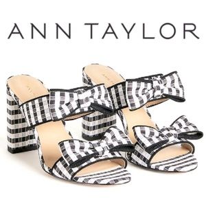 Ann Taylor Janie Black Gingham Heeled Sandal 7 New